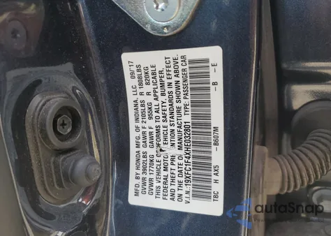 2017 Honda Civic Ex z USA, uszkodzony, nr VIN 19XFC1F4XHE032801